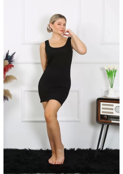 Bayan Kalın Askılı Tunik Body Siyah