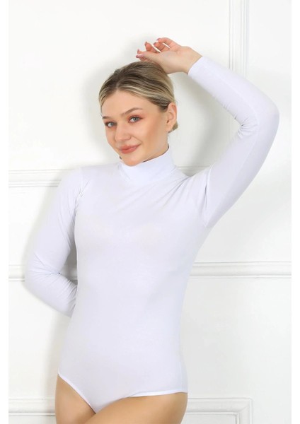 Bayan Uzun Kol Boğazlı Çıtçıtlı Body Beyaz modelleri
