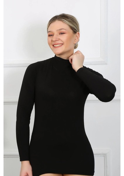 Bayan Uzun Kol Boğazlı Body Siyah modelleri