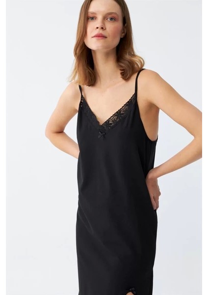 Kadın Ip Askılı Uzun Gecelik Siyah fırsatları
