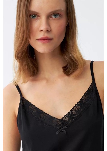 Kadın Ip Askılı Uzun Gecelik Siyah indirimleri