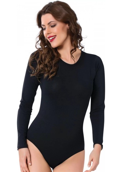 Bayan Uzun Kol Çıtçıtlı Body Siyah