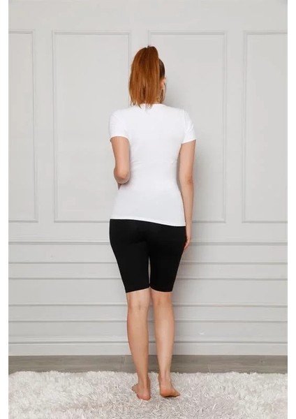 Penye Likralı Diz Üstü Tayt Siyah