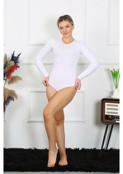 Bayan Uzun Kol Çıtçıtlı Body Beyaz fiyatları