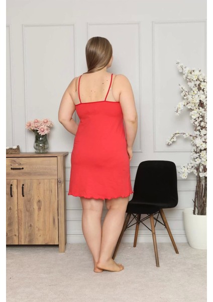 Kadın Pamuklu Ip Askılı Büyük Beden Gecelik Kırmızı modelleri