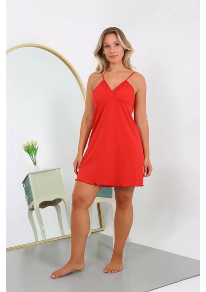 Kadın Pamuklu Ip Askılı Büyük Beden Gecelik Kırmızı fırsatları