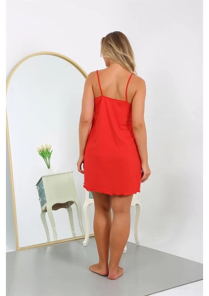 Kadın Pamuklu Ip Askılı Büyük Beden Gecelik Kırmızı indirimleri