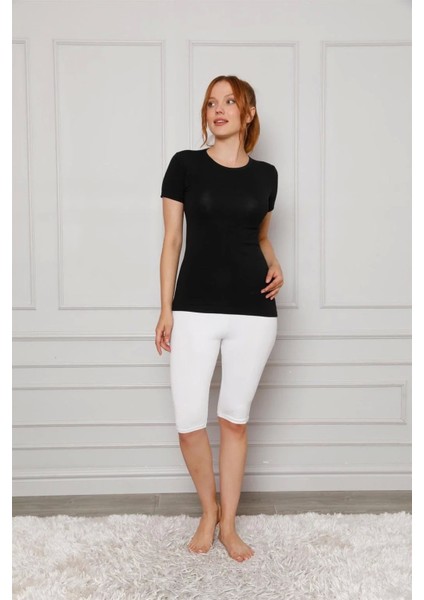 Penye Likralı Diz Üstü Tayt Beyaz modelleri