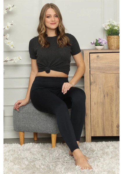 Mikro Jardonlu Kalın Siyah Tayt Siyah modelleri