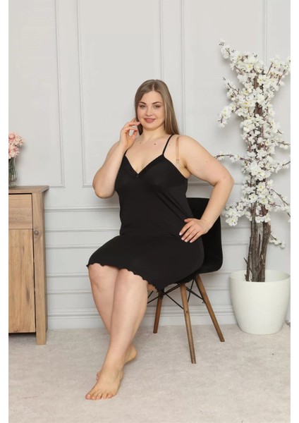 Kadın Pamuklu Ip Askılı Büyük Beden Gecelik Siyah fiyatları