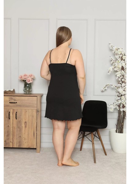 Kadın Pamuklu Ip Askılı Büyük Beden Gecelik Siyah modelleri