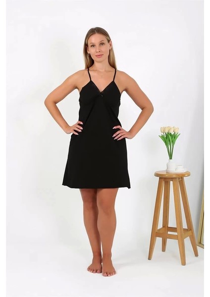 Kadın Pamuklu Ip Askılı Büyük Beden Gecelik Siyah fırsatları