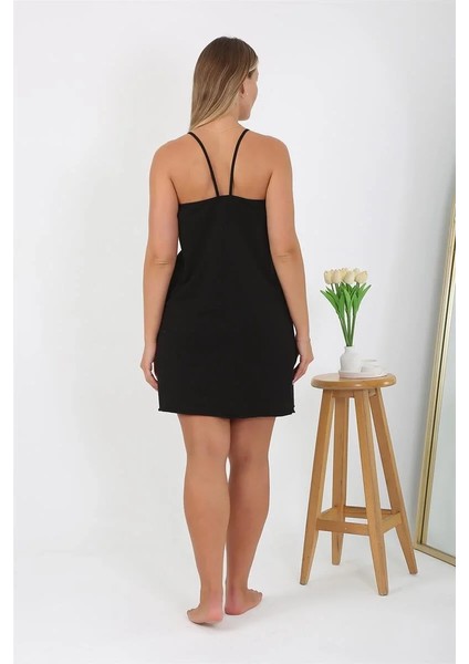 Kadın Pamuklu Ip Askılı Büyük Beden Gecelik Siyah indirimleri