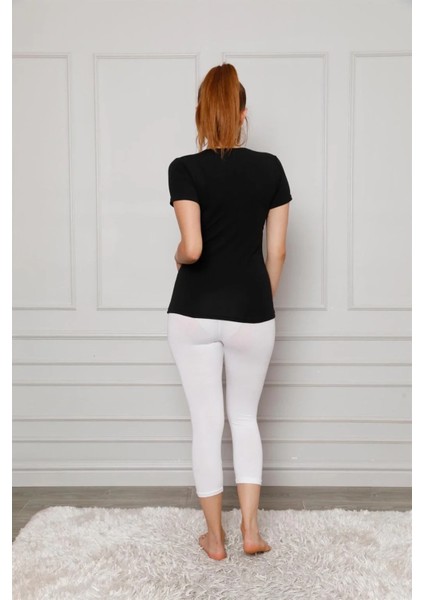 Penye Likralı Diz Altı Tayt Beyaz modelleri