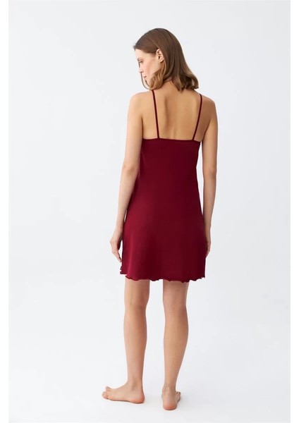 Ip Askılı Penye Gecelik Bordo