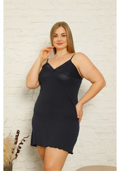 Kadın Pamuklu Ip Askılı Büyük Beden Gecelik Lacivert fiyatları