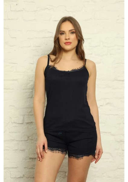 Kadın Ip Askılı Şortlu Pijama Takım Lacivert