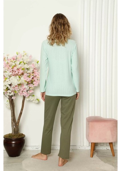 Kadın Penye Uzun Kol Pijama Takım Su Yeşili modelleri