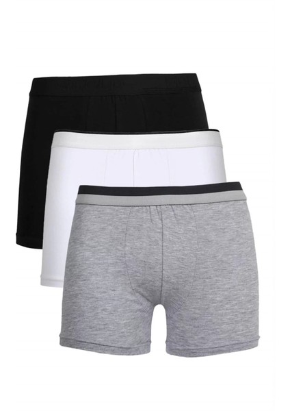 Erkek Penye 3'lü Boxer Siyah-Beyaz-Gri