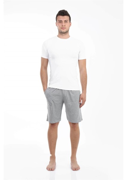 Erkek Cepli Pamuk Şort Gri