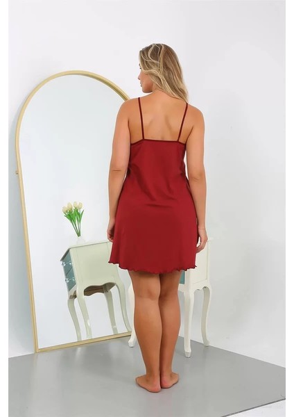 Kadın Pamuklu Ip Askılı Büyük Beden Gecelik Bordo indirimleri