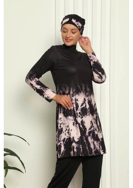 Tam Tesettür Dijital Desenli Mayo Siyah fiyatları