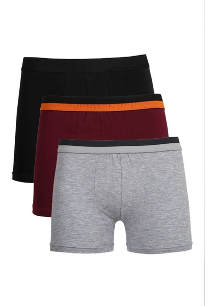 Erkek Penye 3'lü Boxer Siyah-Gri-Bordo
