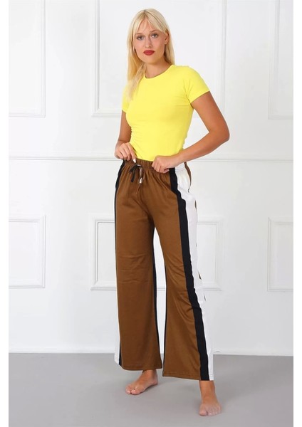 Bayan Penye Bol Paça Pantolon Sütlü Kahve