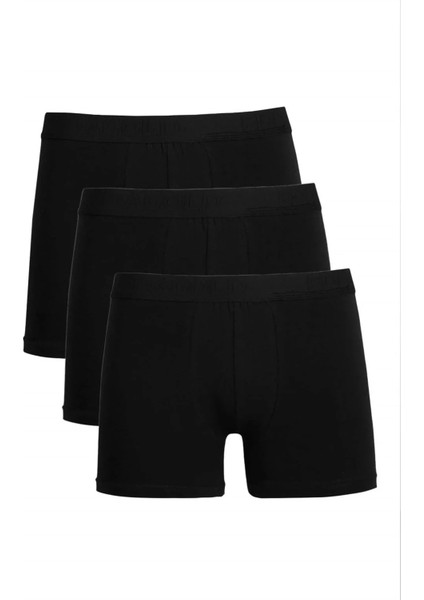 Erkek Penye 3'lü Boxer Siyah
