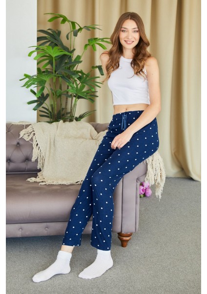 Puantiye Desenli Süet Pijama Altı