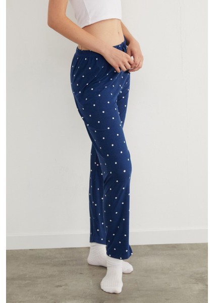 Puantiye Desenli Süet Pijama Altı