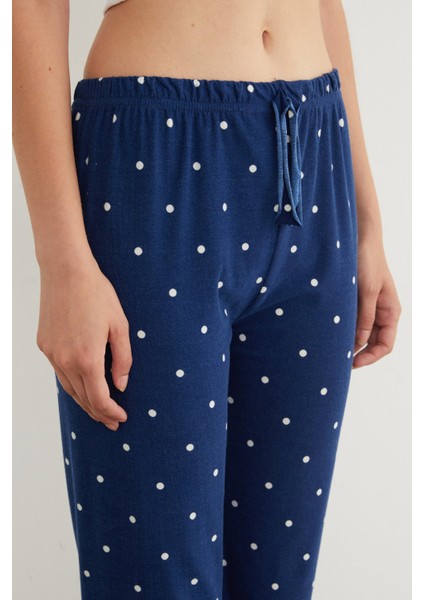 Puantiye Desenli Süet Pijama Altı