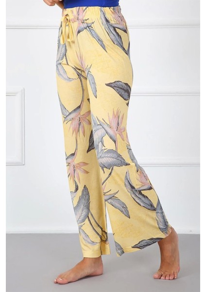 Bayan Penye Bol Paça Pantolon Sarı modelleri