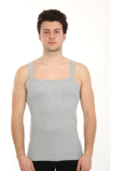 Erkek Kalın Askılı Likralı Atlet Gri