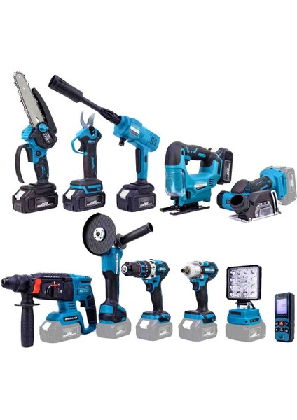 11'li Set, Hilti, Şarjlı Spral, Somun Sıkma, Elektrikli Matkap, Zincirli Testere, Budama Makası, Dekupaj, Lazer Metre, Oto Yıkama, Taşlama modelleri