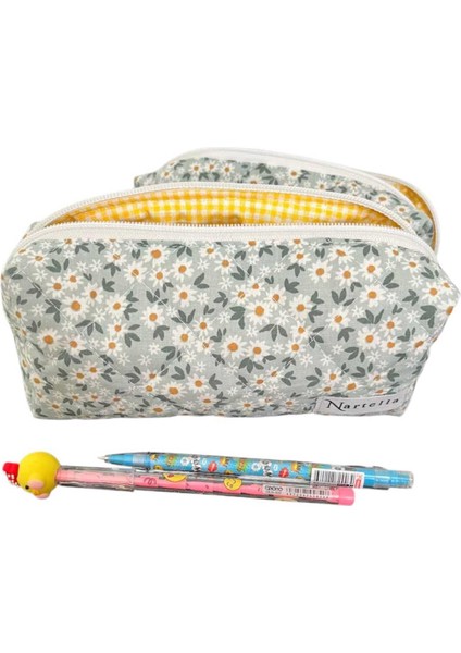 Yeşil Mini Papatya Desenli Elyaf Dolgulu Kalemlik, Okul ve Ofis Için Şık Saklama Kutusu modelleri