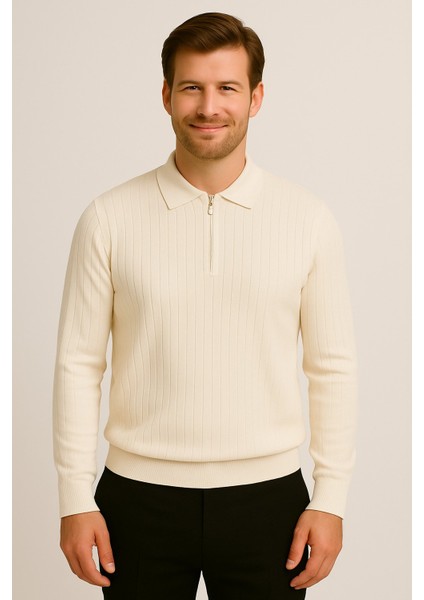 Erkek Polo Yaka Fermuarlı Kazak 1038