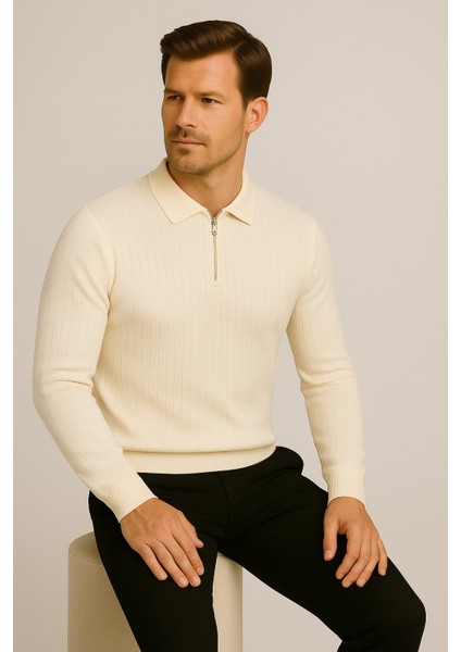 Erkek Polo Yaka Fermuarlı Kazak 1038 fırsatları