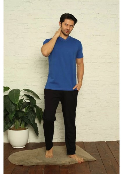 Erkek Saks V Yaka 3'lü Pijama Takım fiyatları