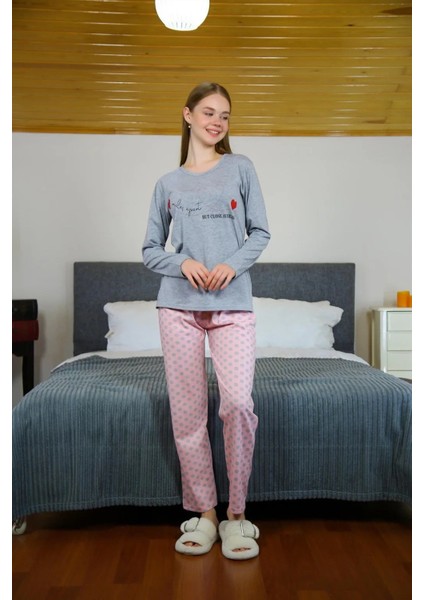 Kadın Penye Uzun Kol Pijama Takım Gri fiyatları