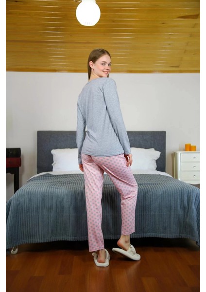 Kadın Penye Uzun Kol Pijama Takım Gri modelleri