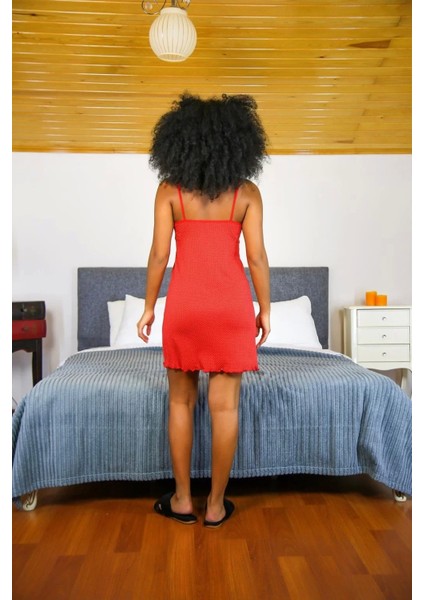 Ip Askılı Penye Gecelik Kırmızı fırsatları