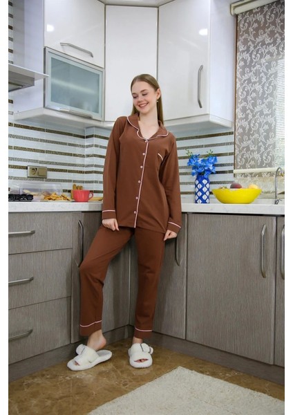 Kadın Penye Uzun Kol Pijama Takım Kahve fiyatları