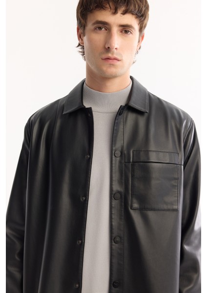 Erkek Siyah Klasik Yaka Suni Deri Comfort Fit Gömlek Ceket A52Y6000 indirimleri