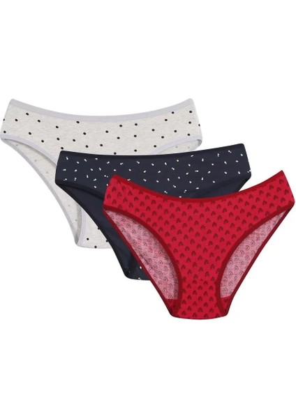 Kadın 3'lü Külot Kırmızı - Lacivert - Krem