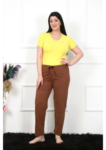 Kadın Pamuklu Büyük Beden Alt Pijama Kahve