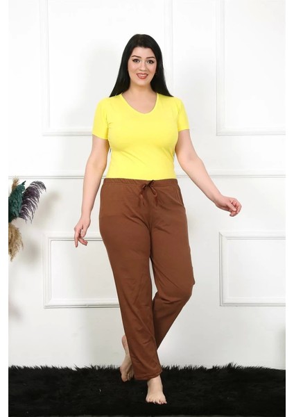 Kadın Pamuklu Büyük Beden Alt Pijama Kahve modelleri