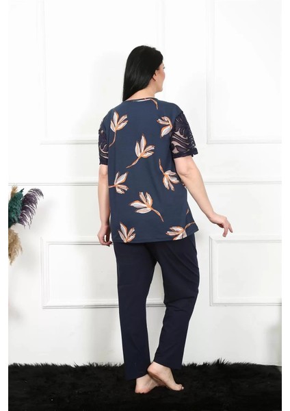 Kadın 5xl-6xl-7xl-8xl Büyük Beden Kısa Kol Pijama Takım Lacivert fırsatları