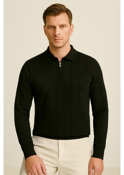 Erkek Polo Yaka Fermuarlı Kazak 6580