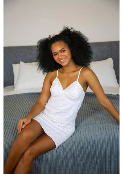 Ip Askılı Penye Gecelik Beyaz modelleri